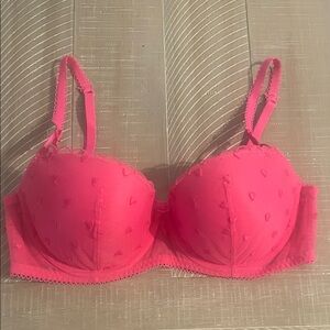 Victoria's Secret Neon Pink Heart-Embroidered Underwire Bra